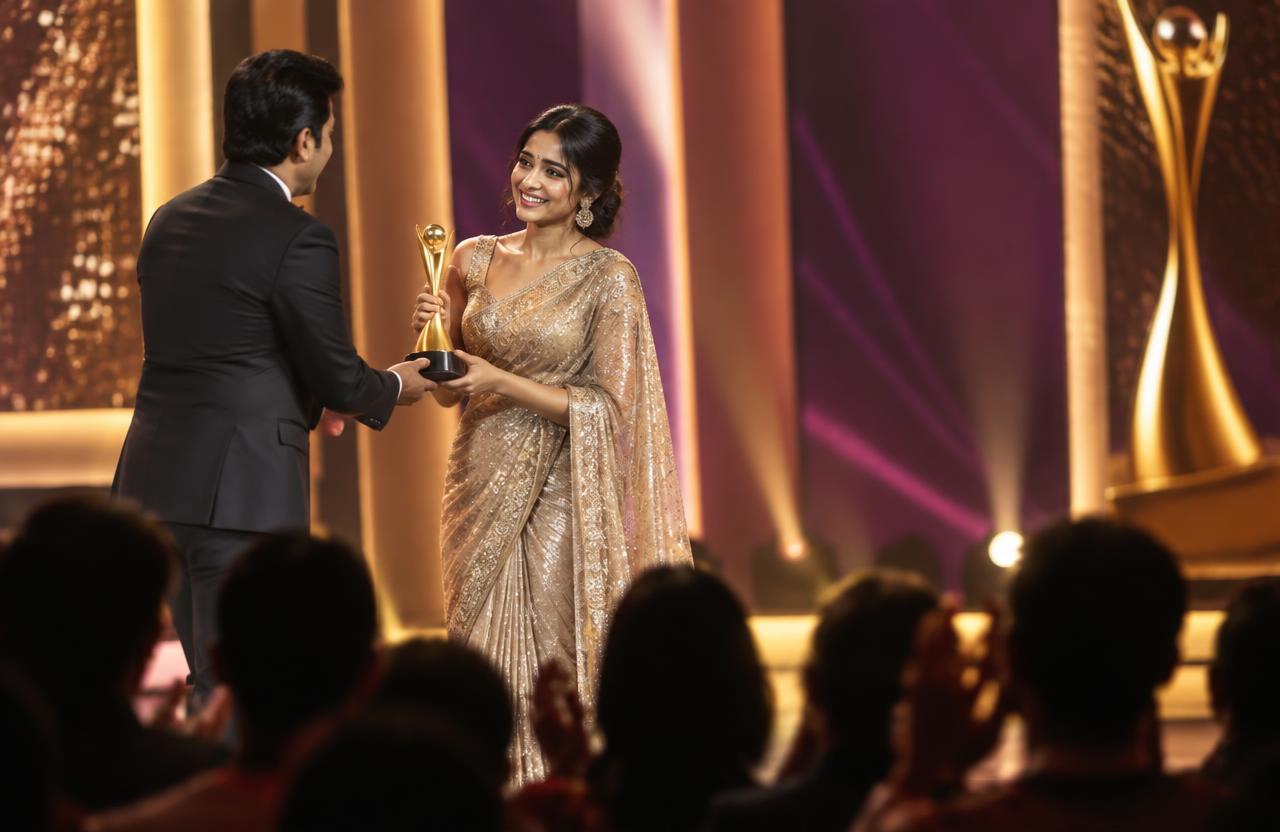 Baker receiving her award on stage, shared as an Instagram post
