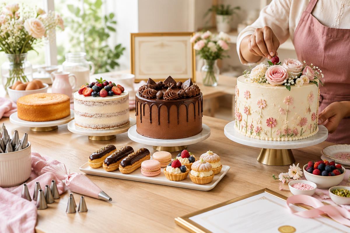 A baker's progression from simple sponges to decorated cakes